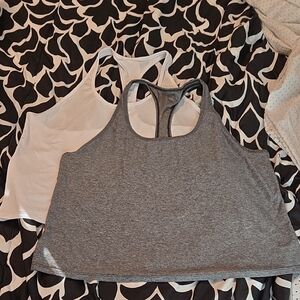 Fabletics Gray and White Racerback Tank Tops
